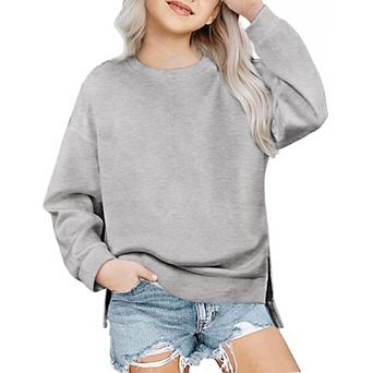 Arshiner Girls Crewneck Sweatshirt Long Sleeve Pullover Tops Drop Shoulder Sweatshirts Side Split