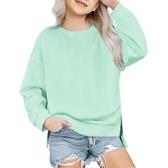 Arshiner Girls Crewneck Sweatshirt Long Sleeve Pullover Tops Drop Shoulder Sweatshirts Side Split