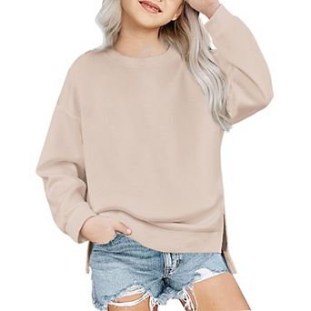 Arshiner Girls Crewneck Sweatshirt Long Sleeve Pullover Tops Drop Shoulder Sweatshirts Side Split