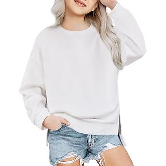 Arshiner Girls Crewneck Sweatshirt Long Sleeve Pullover Tops Drop Shoulder Sweatshirts Side Split