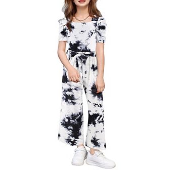 Arshiner Girls Pieces Outfits Kids Square Neck Puff Sleeve Tops And Pants Set With Pockets