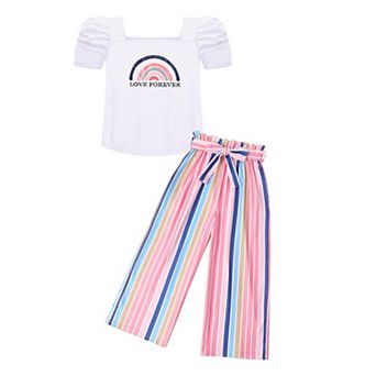 Arshiner Girls Pieces Outfits Kids Square Neck Puff Sleeve Tops And Pants Set With Pockets
