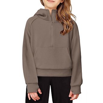 Arshiner Girls Half Zip Pullover Fleece Hooded Sweatshirt For Teen Long Sleeve Tops Fall Winter