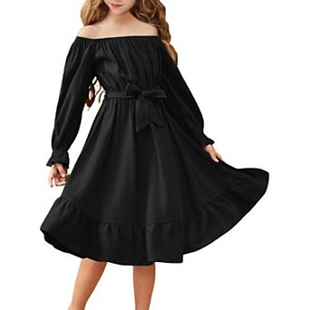 Arshiner Girls Long Sleeve Dresses Fall Party Formal Holiday Swing Flowy Ruffle Midi Dress