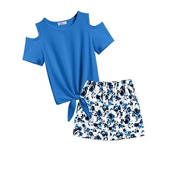 Arshiner Girls Short Sets Short Sleeve Tie Knot Tshirts And Casual Shorts With Pockets Cute Clothes