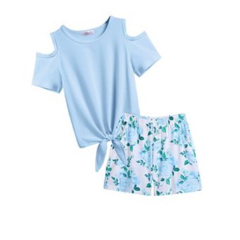 Arshiner Girls Short Sets Short Sleeve Tie Knot Tshirts And Casual Shorts With Pockets Cute Clothes