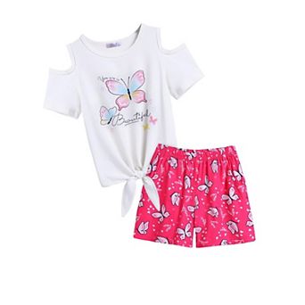 Arshiner Girls Short Sets Short Sleeve Tie Knot Tshirts And Casual Shorts With Pockets Cute Clothes