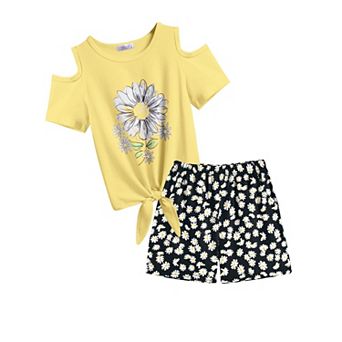 Arshiner Girls Short Sets Short Sleeve Tie Knot Tshirts And Casual Shorts With Pockets Cute Clothes