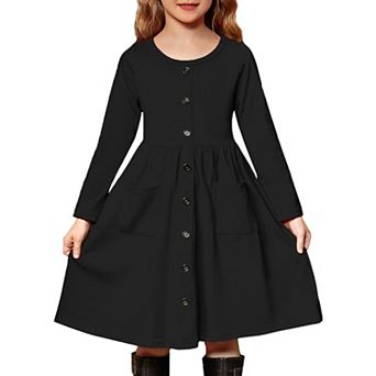 Arshiner Girls Long Sleeve Dresses Button Down Midi Dress with Pockets