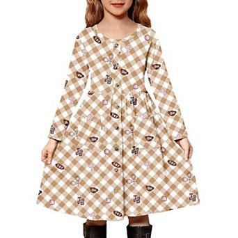 Arshiner Girls Long Sleeve Dresses Button Down Midi Dress with Pockets
