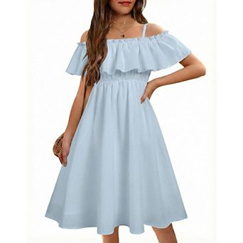 Arshiner Girls Summer Ruffle Sundress Cold Shoulder Casual Holiday Dresses