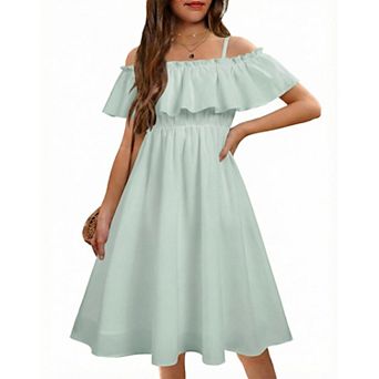 Arshiner Girls Summer Ruffle Sundress Cold Shoulder Casual Holiday Dresses