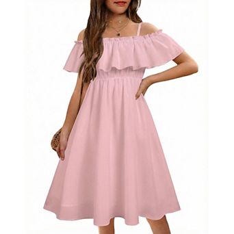 Arshiner Girls Summer Ruffle Sundress Cold Shoulder Casual Holiday Dresses