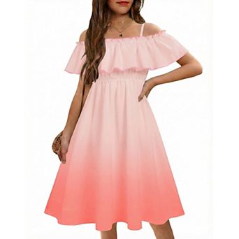 Arshiner Girls Summer Ruffle Sundress Cold Shoulder Casual Holiday Dresses