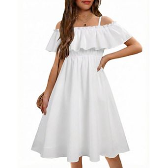 Arshiner Girls Summer Ruffle Sundress Cold Shoulder Casual Holiday Dresses