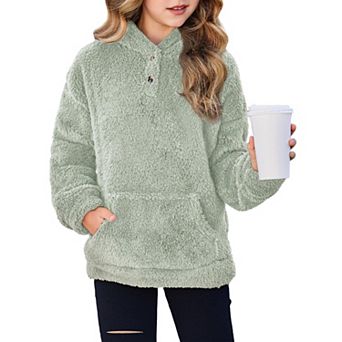 Arshiner Girls Sherpa Fleece Pullover Hoodie Button Up Outerwear with Pockets