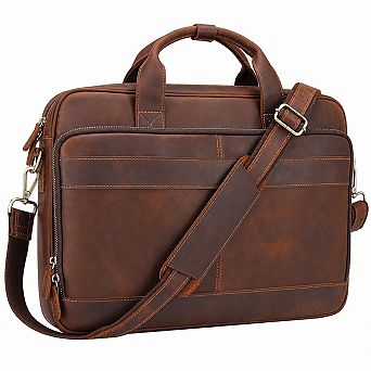 Full Grain Cowhide Leather Men Briefcase Laptop Messenger Business Bag