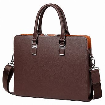 Leather Business Briefcase Laptop Shoulder Bag For Men Handmade Multi Pocket