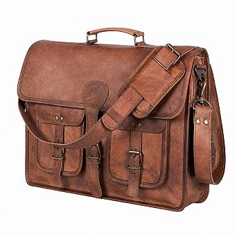 Full Grain Leather Vintage Messenger Laptop Bag For Work Travel