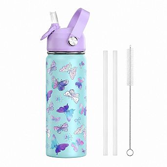 Stainless Steel Insulated Kids Water Bottle Leak Proof Portable Straw Lid