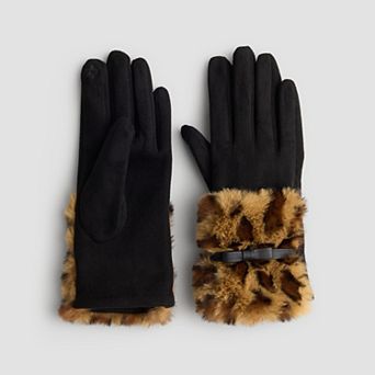 Women's LaValentina Faux Suede Winter Gloves With Faux Fur Cuff & Bow Detail
