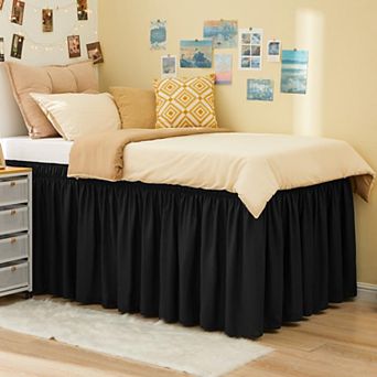 Dorm Bed Skirt 32 Inch Drop Wrap Around Elastic Dust Ruffle Extra Long Machine Washable Bed