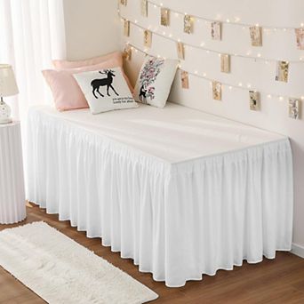 Dorm Bed Skirt 32 Inch Drop Wrap Around Elastic Dust Ruffle Extra Long Machine Washable Bed