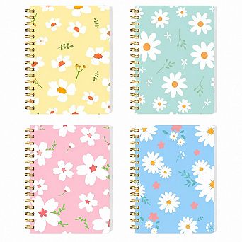 4-Pack Spiral Pocket Notebooks College Ruled Floral Hardcover Journals School Office Supplies