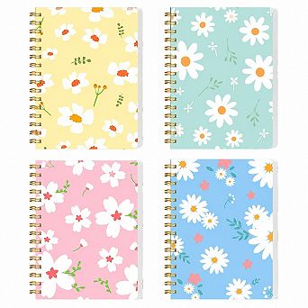 4-Pack A6 Spiral Pocket Notebooks College Ruled Floral Hardcover Journals for School Office