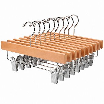Natural Wood Pants Skirt Hangers with Clips 360 Hook 10 Pack