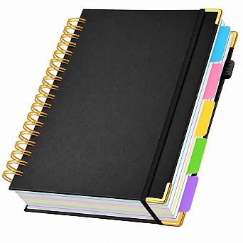 Leather Hardcover Spiral Notebook 5 Subject College Ruled 300 Pages with Dividers Tabs