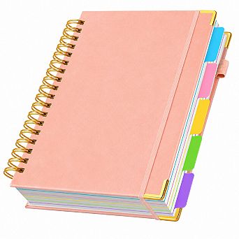 Leather Hardcover Spiral Notebook 5 Subject College Ruled 300 Pages with Dividers Tabs