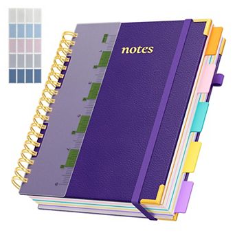 PU Leather Spiral Notebook 5 Subject College Ruled with Removable Dividers Ruler and Pen Loop