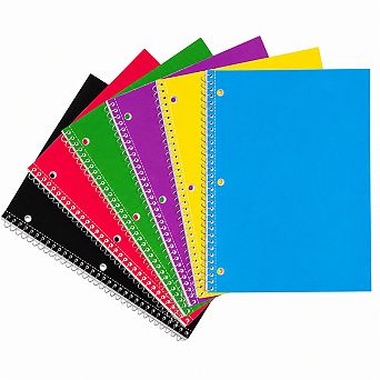 6-Pack 5 Subject College Ruled Spiral Notebooks Ink Bleed Resistant