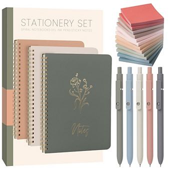 3-Pack A5 Spiral Notebook Journal Set With Gel Pens Sticky Notes For Office School
