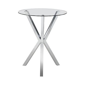 FurniFact Sleek Chrome Round Bar Table with Clear Glass Top for Elegant Entertaining