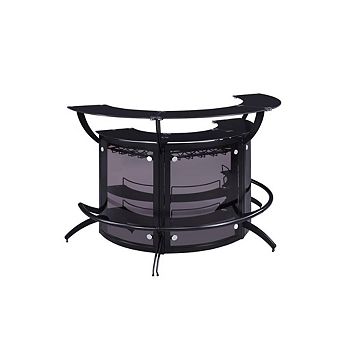 FurniFact Sleek and Modern Two-Shelf Curved Bar Table in Black with Glass Accents