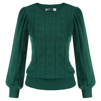 Women Lantern Long Sleeve Hollow Out Knit Pullover Top Casual Work Wear