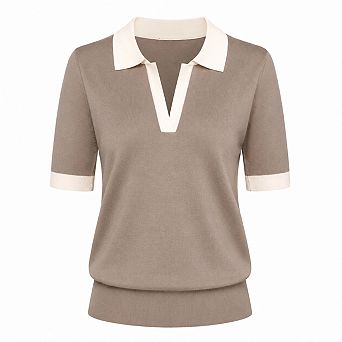 Women's V Neck Short Sleeve Loose Knit Polo Tops Casual Work Daily Wear