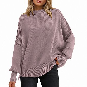 Women Oversized Batwing Long Sleeve Crewneck Knit Pullover Top Casual Wear