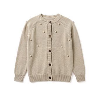 Girls 5-12 Pom Pom Detail Knit Cardigan for Girls Crew Neck Open Front Fall Winter Pullovers