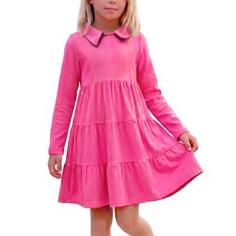 Girls 5-12 Polo Dress Long Sleeve Ruffle Tiered Swing Midi Casual Dresses Kids
