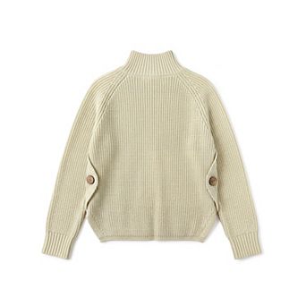 Girls 5-12 High Neck Sweater Side Split Button Long Sleeve Pullover Tops