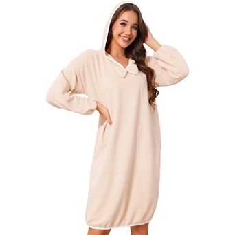 Women Bathrobe Towel Dress Long Sleeve Hooded After Shower