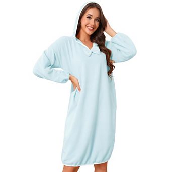 Women Bathrobe Towel Dress Long Sleeve Hooded After Shower