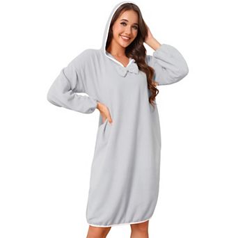 Women Bathrobe Towel Dress Long Sleeve Hooded After Shower