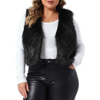 Women's Plus Size Vest V Neck Sleeveless Winter Fluffy Outerwear Open Front Shaggy Coat Vest