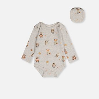 Baby Boy Organic Cotton Long Sleeve Printed Detail Onesie