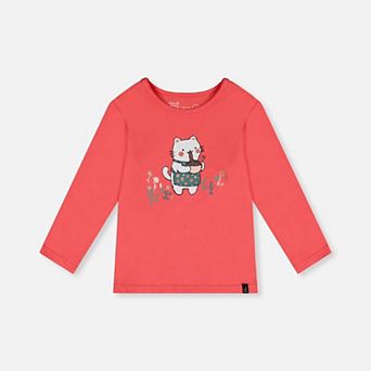 Little Kids Girl Cat & Floral Graphic Organic Cotton Long Sleeve T-Shirt