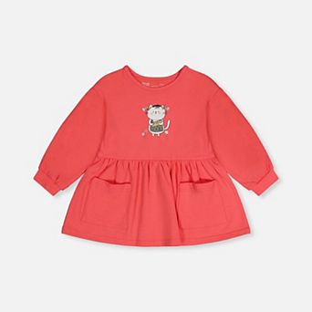 Little Kids Girl Cat Graphic Patch-Pocket Organic Cotton Tunic